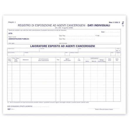 Registro di esposizione ad agenti cancerogeni e mutageni - 38 pagine prenumerate - 31x24,5 cm