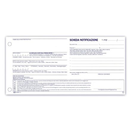 Schede di notificazione persone alloggiate con consenso privacy - Snap out a 2 copie autoricalcanti - 10x23 cm