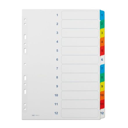 Divisori - Cartoncino - 1/12 tasti numerici colorati plastificati - A4 - bianco