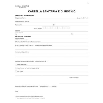 Registro Cartella sanitaria e di rischio (inserto centrale con i giudizi di idoneità) - 34 pagine prenumerate - 31x24,5 cm