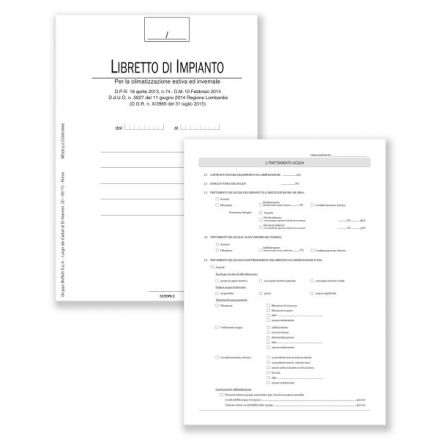 Registro Libretto di impianto per la climatizzazione estiva e invernale Regione Lombardia, con Scheda 1. autoricalcante - 48 pagine - 29,7x21 cm