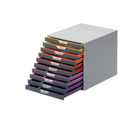 Cassettiere da scrivania Varicolor® Durable - grigio e multicolore - 10 cassetti - 2,5 cm - 7610-27