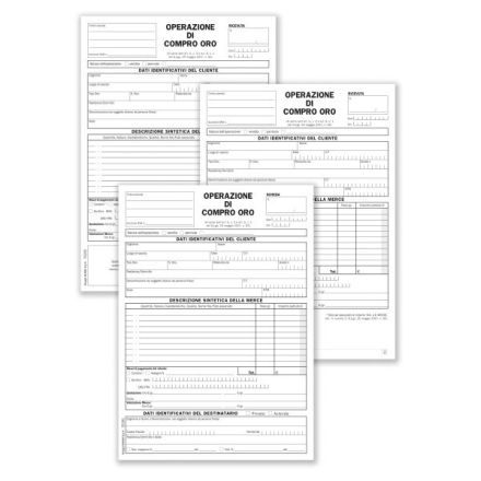Ricevuta con copia e Scheda tracciabilità operazioni compro oro - Snap out a 3 copie autoricalcante + scheda - 24x17 cm