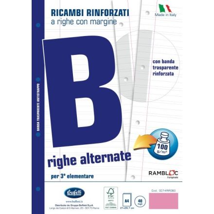 Ricambi rinforzati - A4 - 100 g - Rigatura B - Righe 3a elementare