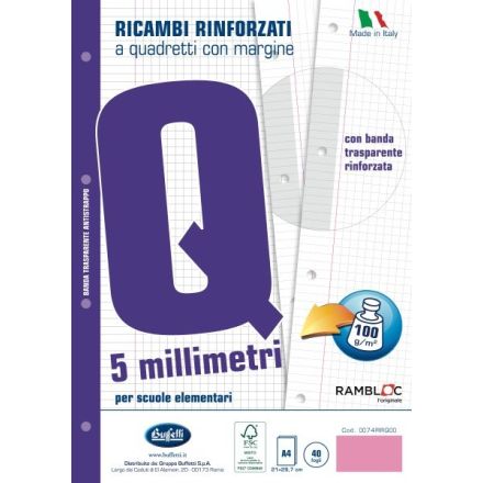 Ricambi rinforzati - A4 - 100 g - Rigatura Q - Quadretto elementari