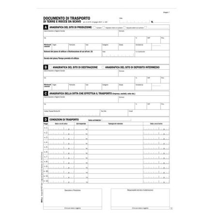 Documento di trasporto di terre e rocce da scavo - Snap out 4 copie autoricalcanti - 31x21 cm