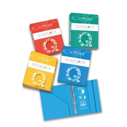 Cartella Quablock - 4 anelli tondi - Diametro 30 mm - con tasca - colori assortiti