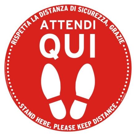 Cartello tondo calpestabile diam. 30cm - ASPETTA QUI