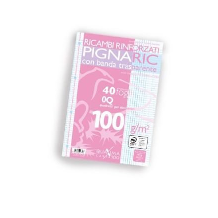 Ricambi rinforzati PignaRic - Rigatura Q - Quadretto elementari - 40 fogli - 100 g