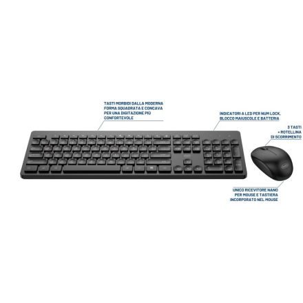 Set Tastiera e Mouse wireless con tasti ergonomici - nero