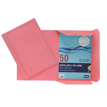 Cartelline 3 lembi Light - cartoncino - 190 g/mq - 33,5x24,5 cm - rosa - conf. 50 pz