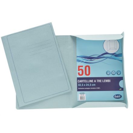 Cartelline 3 lembi Light - cartoncino - 190 g/mq - 33,5x24,5 cm - azzurro - conf. 50 pz