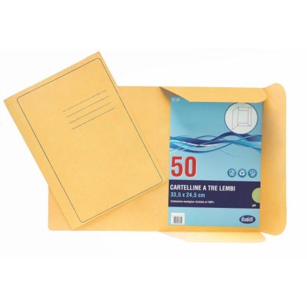 Cartelline 3 lembi Light - cartoncino - 190 g/mq - 33,5x24,5 cm - giallo - conf. 50 pz