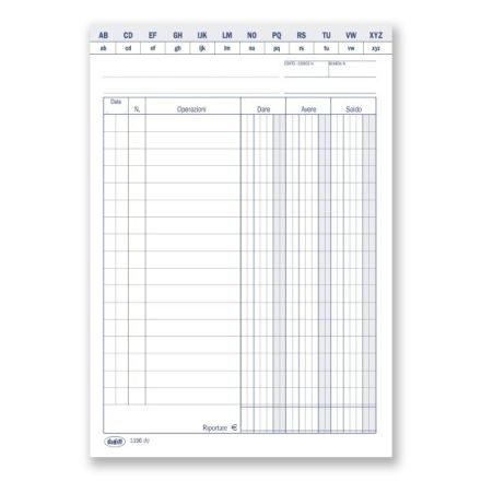 Scheda Dare/Avere/Saldo - con naselli A/Z - Scheda bianca da 200 gr. - 17x12 cm