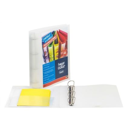 Cartella personalizzabile Happy Color -polipropilene - 4 anelli a D - Diametro 30 mm - neutro
