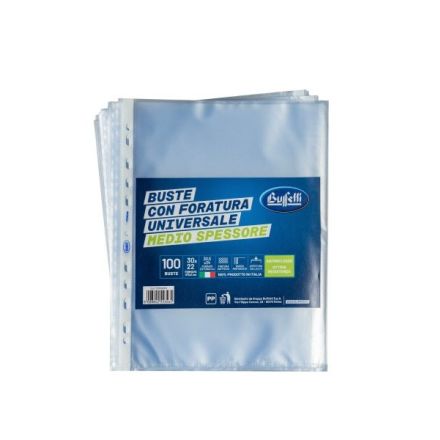 Buste a foratura universale - Polipropilene goffrato - 30x22 cm - medio spessore - conf. 100 pz.