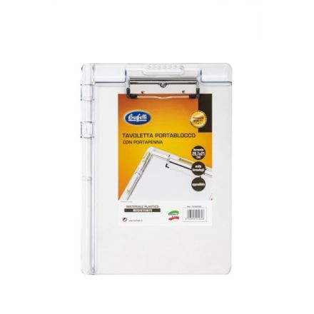 Tavoletta portablocco con molla - plastica rigida trasparente - alloggio portapenne - 29,7x21 cm