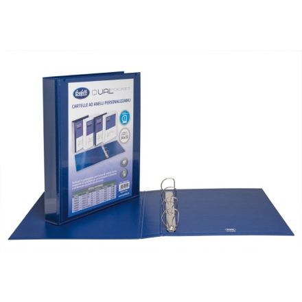Cartella personalizzabile Dual Pocket - 4 anelli a D - Diametro 30 mm - blu