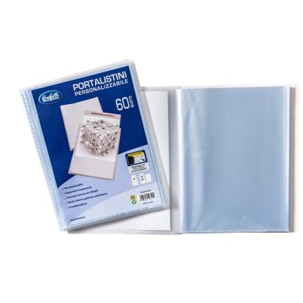 Portalistini personalizzabile - Polipropilene - 60 buste - 30x22 cm - bianco trasparente
