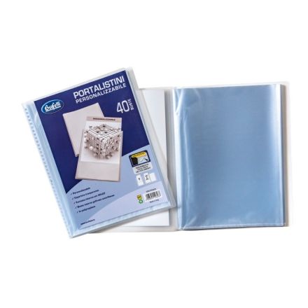 Portalistini personalizzabile - Polipropilene - 40 buste - 30x22 cm - bianco trasparente