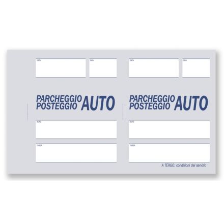 Scontrini parcheggio-posteggio auto - Blocco 100 fogli 2 tagliandi - 10x16,8 cm