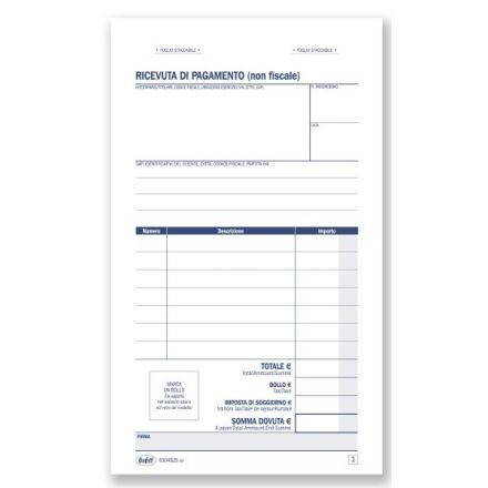 Ricevute di pagamento per B&B e affittacamere - Blocco 25/25 fogli autoricalcanti - 16,8x10 cm