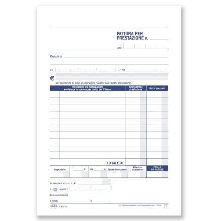 Fatture per prestazioni professionali - Blocco 50/50 fogli autoricalcanti - 21,5x14,8 cm