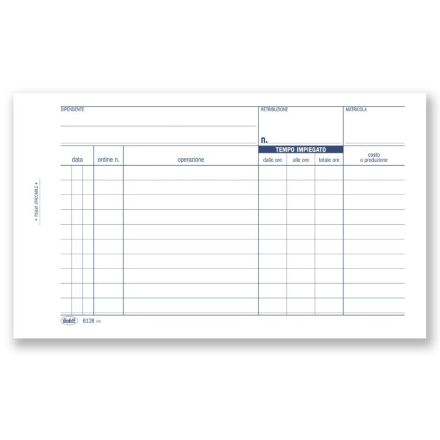 Rapportini di lavoro giornaliero per singolo operaio (commessa, tempo impiegato, costo orario) - Blocco 100 fogli - 10x16,8 cm