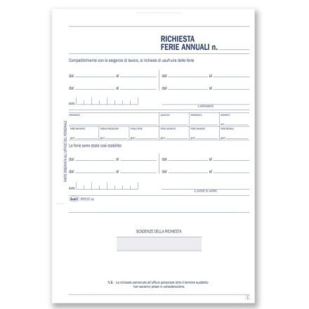 Richiesta ferie del dipendente - Blocco 50/50 fogli autoricalcante - 21,5x14,8 cm