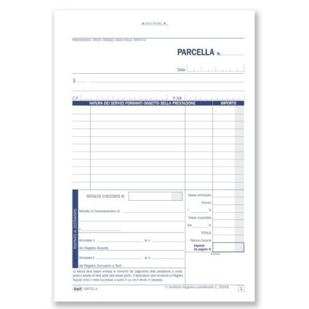 Parcelle per professionisti e Registro onorari - Blocco 100/100 fogli autoricalcanti prenumerati - 21,5x14,8 cm