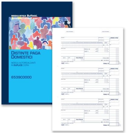 Distinta paga lavoratori domestici - Blocco 25/25 fogli autoricalcante - 3 tagliandi - 21,5x14,8 cm