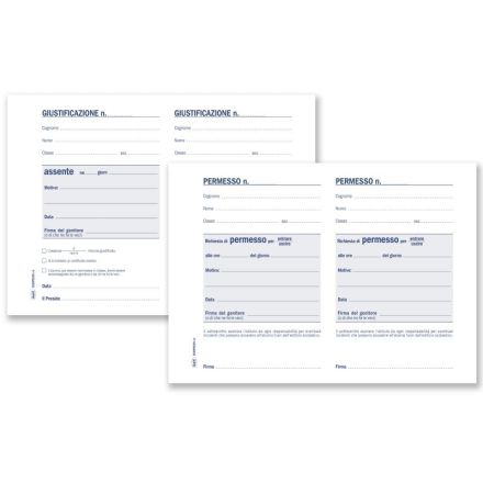Libretto personale delle Giustificazioni e dei Permessi - Blocco 25 fogli a madre/figlia - 14,8x21,5 cm