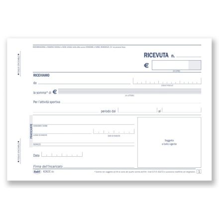 Ricevute di pagamento per attività sportive dilettantistiche - Blocco 50/50 fogli autoricalcanti - 11,5x16,5 cm