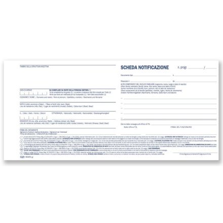 Schede di notificazione persone alloggiate con consenso privacy - Blocco 100 fogli - 10x21,5 cm