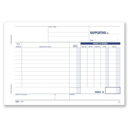 Rapportini di lavoro giornaliero per singolo operaio (commessa, tempo impiegato, costo orario, importo) - Blocco 50/50 fogli autoricalcante - 14,8x21,5 cm