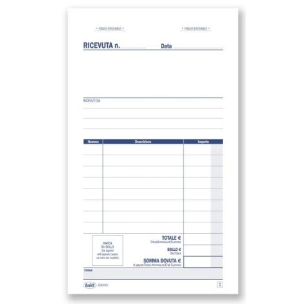 Ricevute di denaro - Blocco 50/50 fogli autoricalcanti - 16,8x10 cm