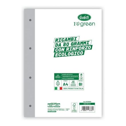 Ricambi rinforzati I love green - 80 g - banda ecologica - Rigatura BI - Bianco