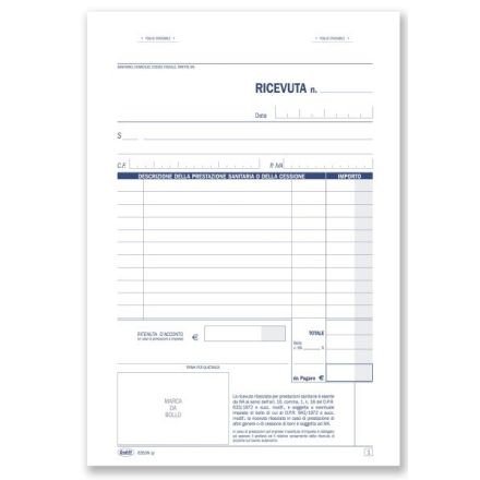 Ricevute sanitarie e Registro onorari e fatture (vidimabile) - Blocco 50/50 fogli autoricalcante - 21,5x14,8 cm