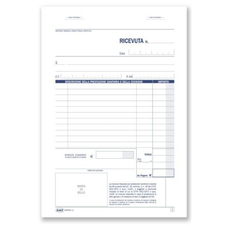 Ricevute sanitarie e Registro onorari e fatture (vidimabile) - Blocco 100/100 fogli numerati autoricalcante - 21,5x14,8 cm