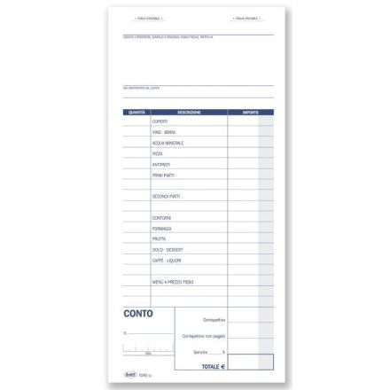 Conti ristorante - Blocco 100 fogli - 23x9,9 cm