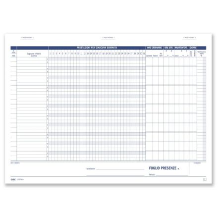 Libro presenze mensili - Blocco 50/50 fogli autoricalcante prenumerato - 21,5x29,7 cm