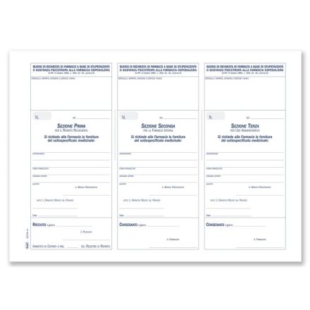 Bollettario Approvvigionamento stupefacenti/sostanze psicotrope dei reparti ospedalieri - Blocco 50 fogli prenumerati a 3 tagliandi - 21,5x29,7 cm
