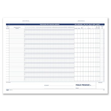 Libro presenze mensili - Blocco di 50/50 fogli autoricalcante - 21,5x29,7 cm