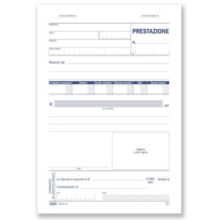 Ritenute di acconto - Ricevute prestazioni non soggette ad IVA ma a ritenuta - Blocco 25/25 fogli autoricalcanti - 23x14,8 cm