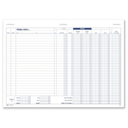 Primanota cassa (entrate/uscite/partite fuori cassa con conti da addebitare/accreditare e doppia colonna banca-clienti) - Blocco 50/50 fogli autoricalcante - 21,5x29,7 cm