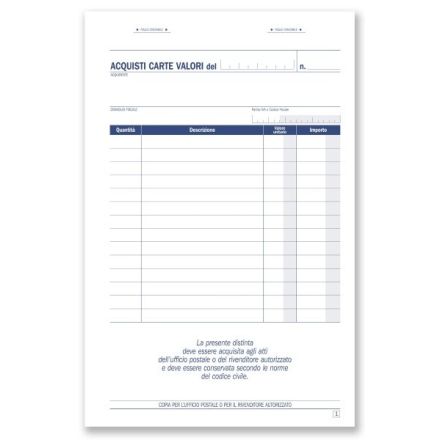 Distinta per l¿acquisto di carte valori - Blocco 50/50 fogli autoricalcante - 21,5x14,8 cm