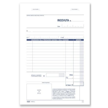 Ricevute sanitarie e Registro onorari e fatture (vidimabile) - Blocco 50/50 fogli numerati autoricalcante - 21,5x14,8 cm