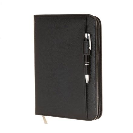 Agenda giornaliera in pelle - interno mobile - 2026 - 17,2x24 cm - zip di chiusura - nero