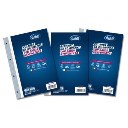 Ricambi rinforzati - A5 - 80 g - Rigatura 5M - Quadretto elementari e medie