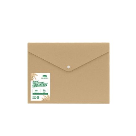 Buste con bottone I love green - bioplastica e pp riciclato - 29,7x21 cm - avana